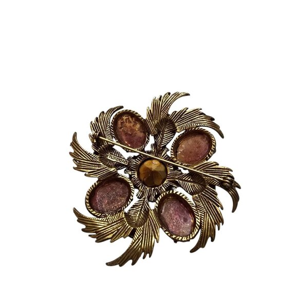 Exceptional Signed Florenza Purple Toned Dragon Breath And Bicolor Glass Brooch - Picture 5 of 7